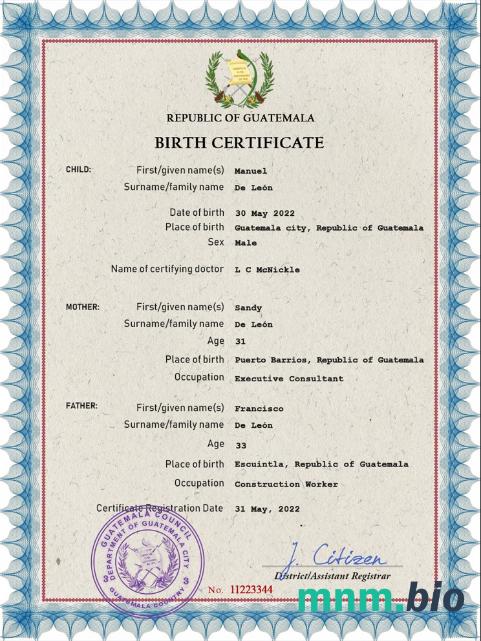 Guatemala rekord życiowy narodziny certyfikat PSD szablon
